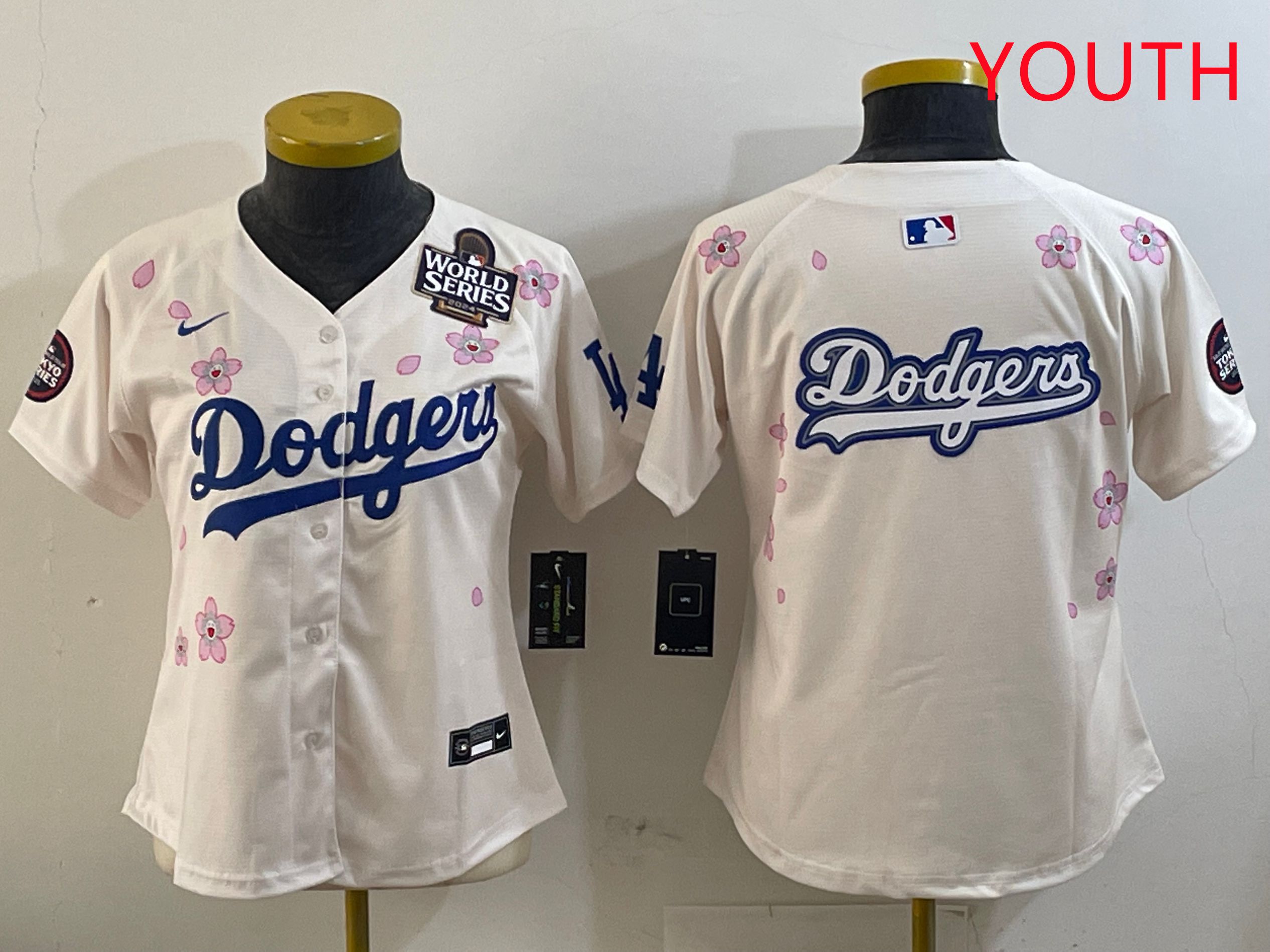 Youth Los Angeles Dodgers Blank Cream Sakura Edition 2025 Nike MLB Jersey style 15->youth mlb jersey->Youth Jersey